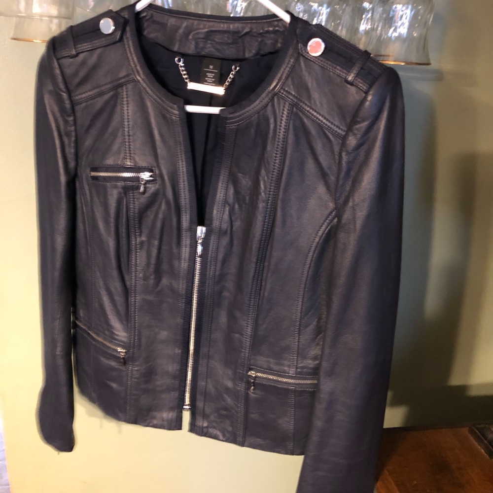 White House Black Market Navy Leather Jacket